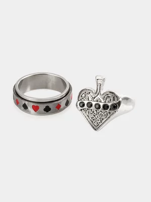 Redbat Unisex Stainless Steel Ace Of Spades 2 Pack Rings