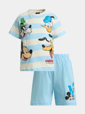Jet Younger Boys Mickey And Friends Blue And Cream Short Pyjama Set