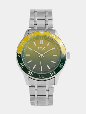 MX Silver Plated Lime Green Ombre Dial Bracelet Watch 