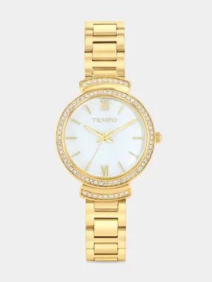 Tempo Gold Plated Mother Of Pearl Dial Bracelet Watch 
