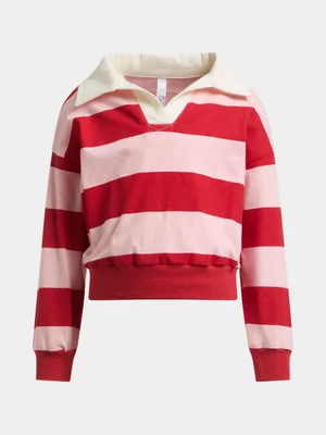 Exact Younger Girl's Red & Pink Striped Polo Top