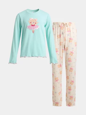 Jet Older Girls Blue And Cream Ballerina Bear Pyjama Set