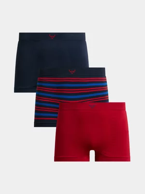 Exact Men's Red & Navy Striped 3-Pack Trunks