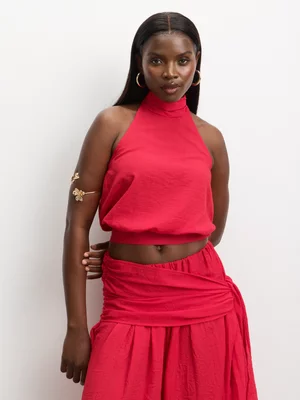The FIX Women's Red Co Ord Halter Top With Ties