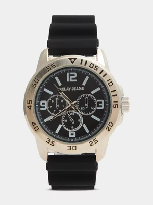 Relay Jeans Men's Black Textured Silicone Watch