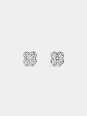 Sterling Silver Lab Grown Diamond Pavé Clover Stud Earrings