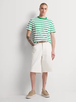 Markham Men's Slim Fit Horizontal Stripe Bright Green/White T-Shirt