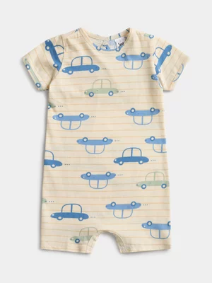 Jet Baby Boys Cream Cars All-Over Print Romper