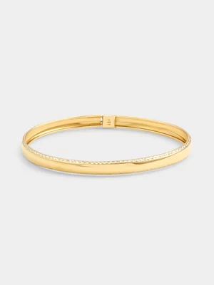 Yellow Gold & Sterling Silver Diamond-Cut Edges Hinged Oval Bangle