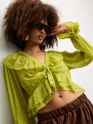 The FIX Women's Lime Chiffon Ruffle Top