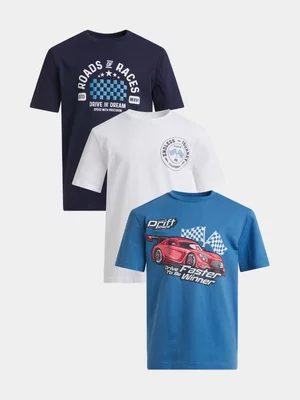 Exact Younger Boy's Bue & White 3-Pack Graphic T-Shirts 