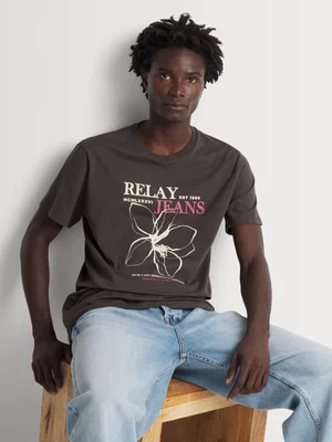 Relay Jeans Men's Regular Fit Brown Graphic T-Shirt