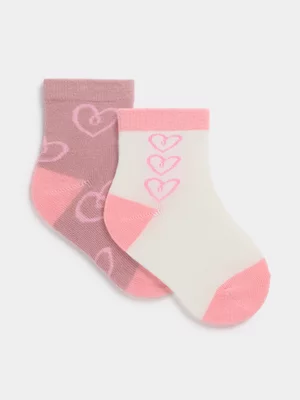 Jet Baby Girls 2 Pack Pink Hearts Jacquard Socks