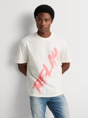 Relay Jeans Men's Relaxed Spray Paint Ecru Graphic T-Shirt