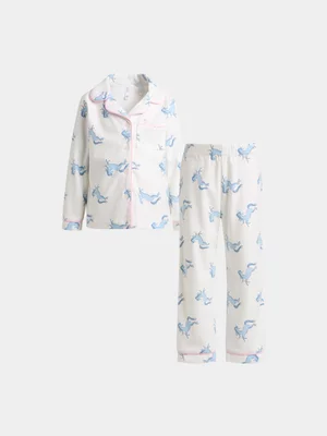 Exact Younger Girl's White & Blue Unicorn Print Sleepwear Set