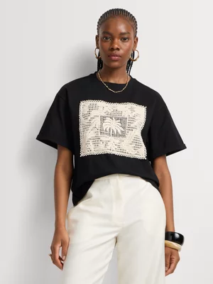 Crochet Palm Applique Oversized T-Shirt 
