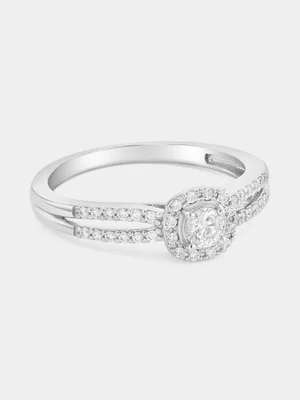 Sterling Silver Cubic Zirconia Solitaire Cushion Halo Ring