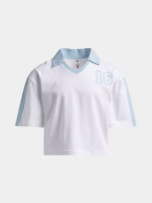 Jet Older Girls White And Blue Golfer Top