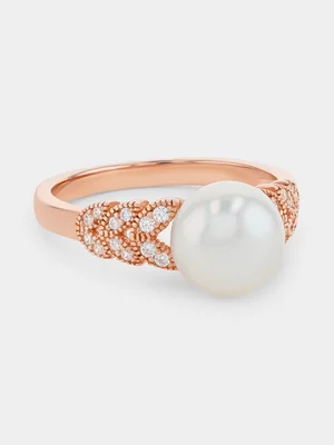 Rose Gold Plated Sterling Silver Freshwater Pearl Wreath Ring 