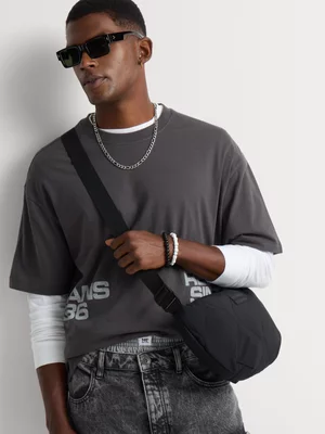 Relay Jeans Men's Quilted Cross Body Black Bag