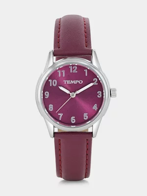 Tempo Silver Plated Berry Dial Berry Leather Watch 