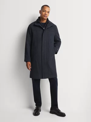 Men's Markham Smart Zipped Storm Flap Long Melton Navy Coat