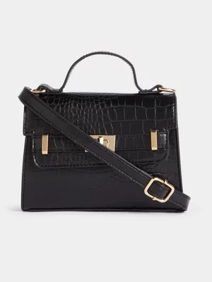 The FIX Women's Black Croc Hardwear Box Bag 