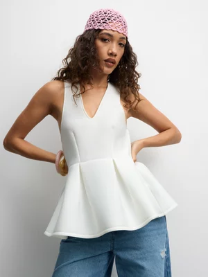 The FIX Women's White Bonded Scuba Peplum Top