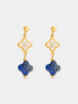 Tempo Jewellery Gold Plated Lapis Lazuli Clover Drop Earrings  