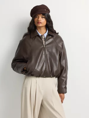 Pleather Bubble Hem Puffer Jacket