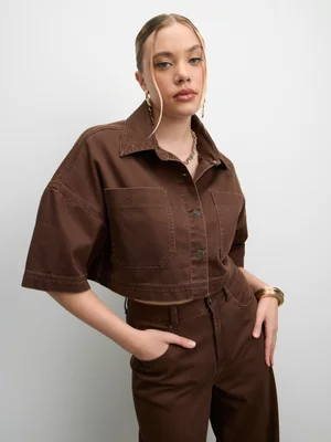 The FIX Women's Brown Denim Oversized Shirt