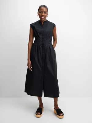 Jet Women’s Black Poplin Side Button Maxi Dress