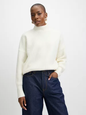 Jet Womens Cream Slouchy Highneck