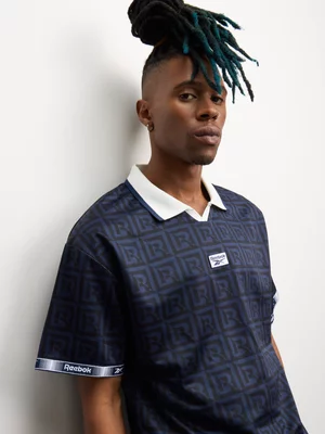 Reebok Men's Monogram Football Navy Polo T-Shirt