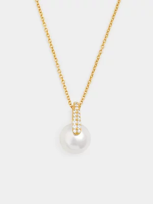 Gold Plated Sterling Silver Freshwater Pearl & Cubic Zirconia Pendant