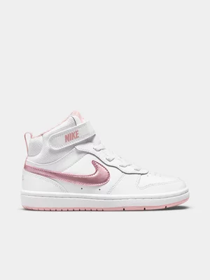 Nike Junior Pre-School Court Borough Mid 2 White/Pink Glaze Sneakers 