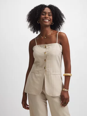 Exact Women's Natural Striped Long Waistcoast 