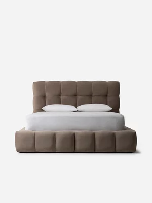 Deluca Tufted Bed LuxGuard Velvet Stone Extra Length