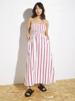 Women's Canvas Smocked Cotton Strappy Dress