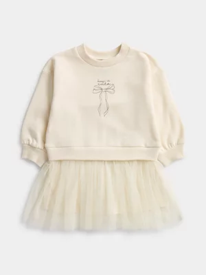 Jet Toddler Girls Ecru Bow Fleece Tutu Dress