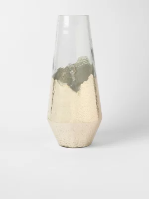 Hand Blown Mercury Glass Detail Vase 39.5 x 16.5cm