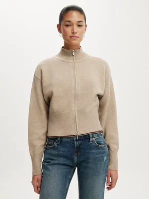 Women's Cotton On Beige Lotus Cinched Zip Knit Cardigan