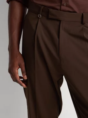 Markham Men's Smart Pleated Tapered Fit Brown Trouser