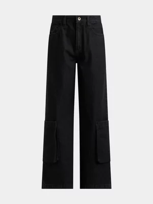Jet Teen Boys Black Wide Leg Utility Pocket Denim