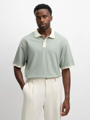 Exact Men's Sage Textured Contrast Golfer 