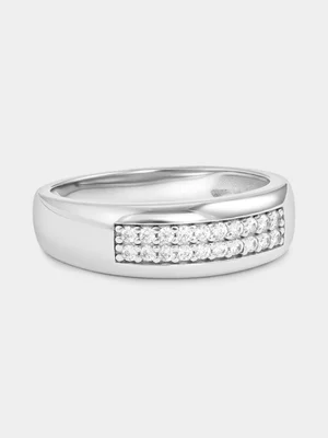 Sterling Silver Moissanite Pavé Double Row Ring 