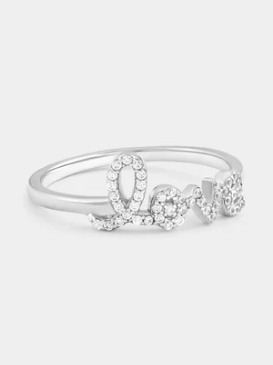 Sterling Silver Cubic Zirconia Love Script Ring 
