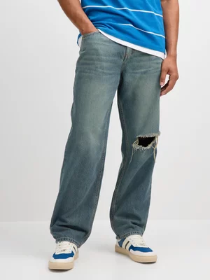 Jet Mens Mid Wash Straight Leg Fashion Denim