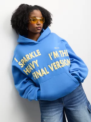 The FIX Women's Blue Fleece Oversized Graphic Hoodie