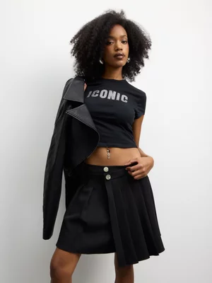 The FIX Women's Black Shaakira Asym Pleated Mini Skirt